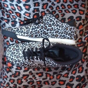 Reebok Black and White Sneakers with Bold Animal Print